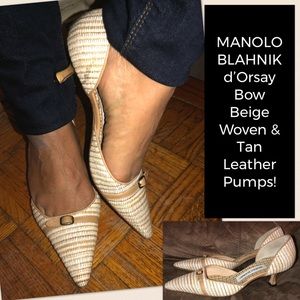 MANOLO BLAHNIK d’Orsay Bow Woven & Leather Pumps!